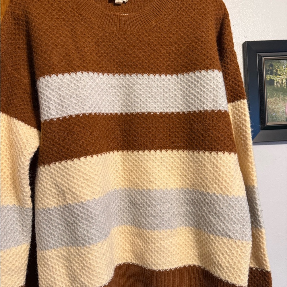 Thread & Supply Brown, Cream, and Gray Striped Sweater